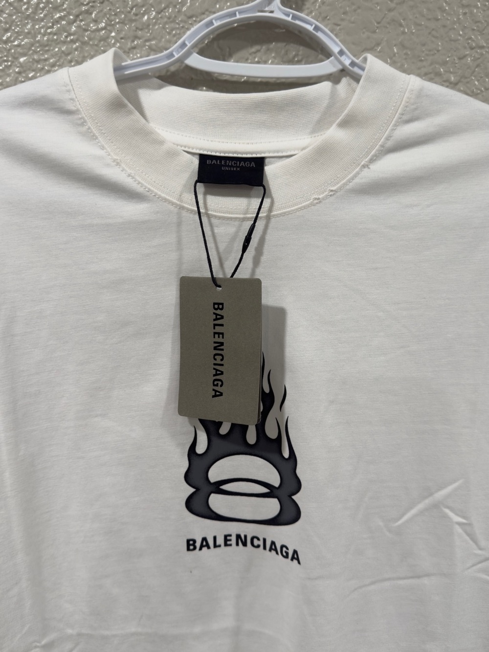 Balenciaga White T-Shirt with Black Flame Logo large oversized - Picture 3 of 4
